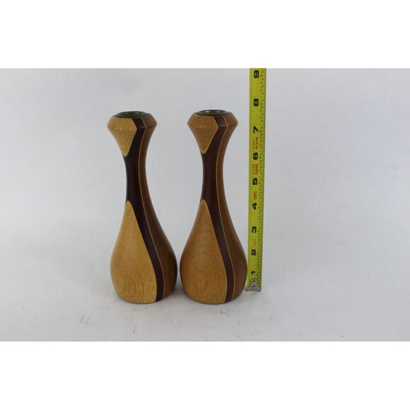 MCM Wood Candlestick Holders Sculpted Pair, Once Upon a Tree Vermont, 7.5 Inch - Picture 10 of 12